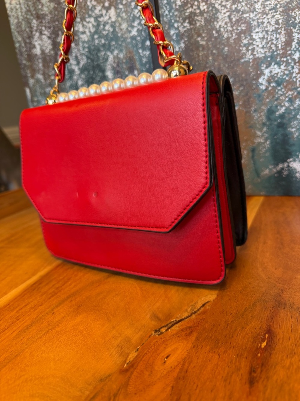 Badgley Mischka Barbiecore Pearl Handle Faux Leather Crossbody Black/Red (NWOT) - Picture 12 of 16